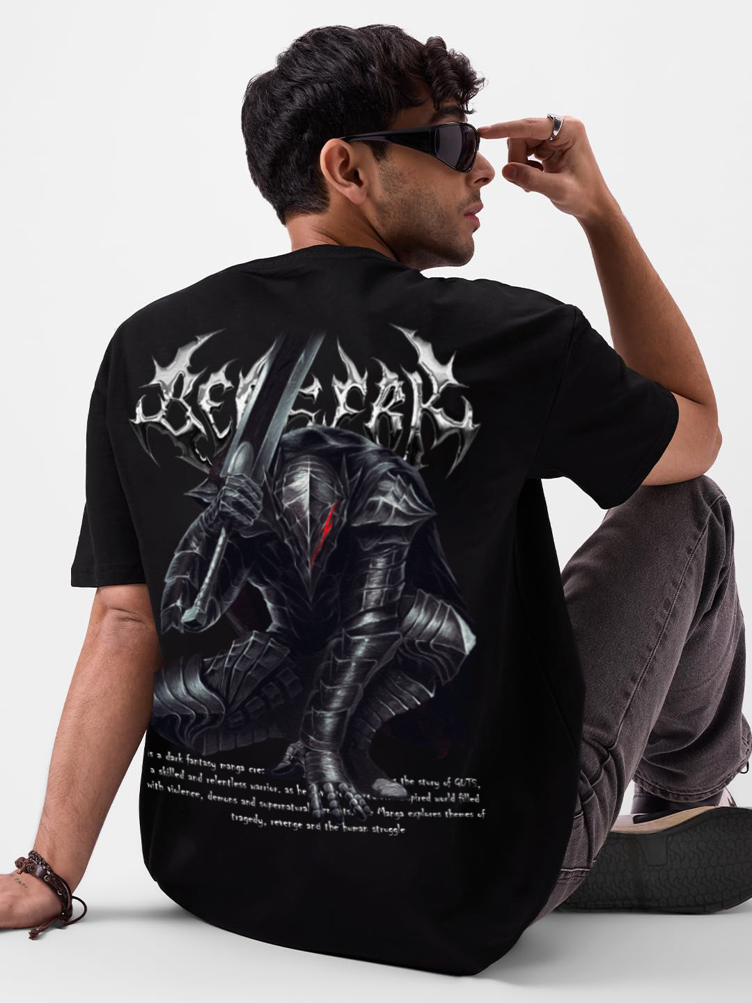 BERSERK OVERSIZED 240 GSM UNISEX BLACK TSHIRT - INDIE APES