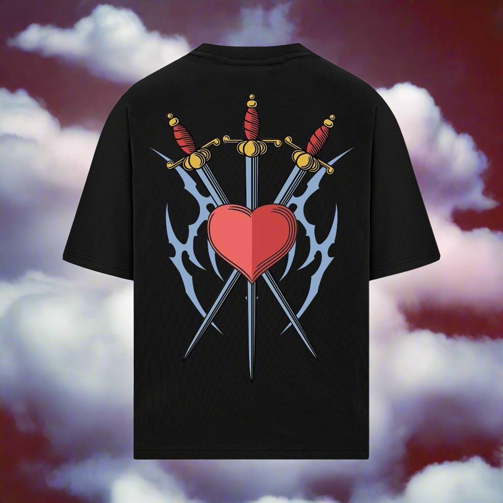 Heart Swords 240 Gsm Oversized Black tshirt - INDIE APES