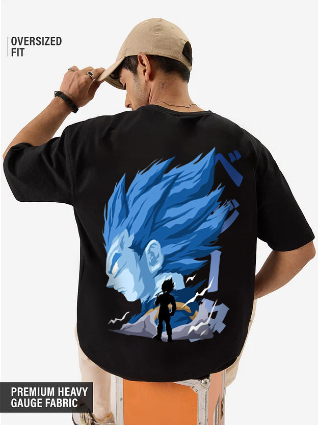 VEGETA OVERSIZED 240 GSM UNISEX BLACK TSHIRT - INDIE APES