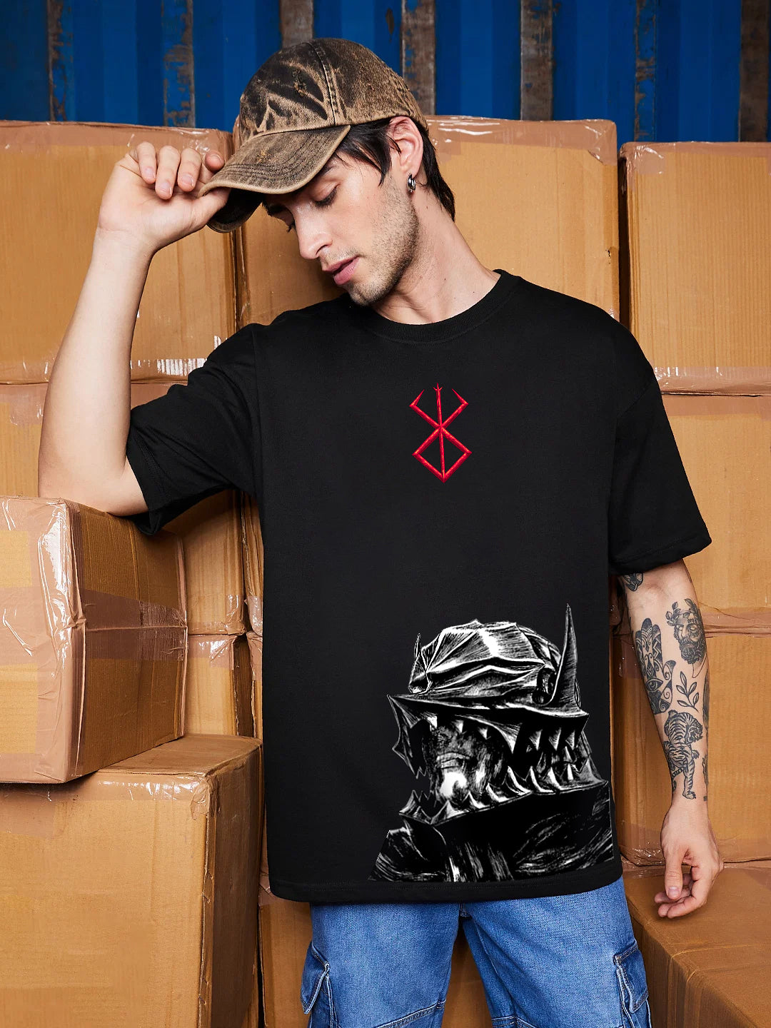 BERSERK OVERSIZED 240 GSM UNISEX BLACK TSHIRT - INDIE APES