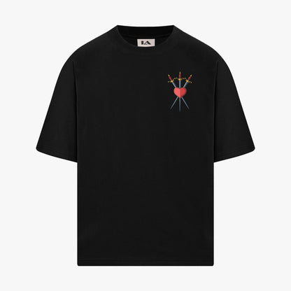 Heart Swords 240 Gsm Oversized Black tshirt - INDIE APES