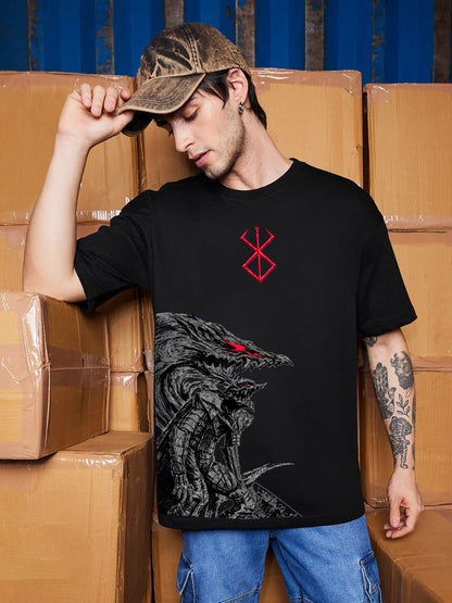 BERSERK OVERSIZED 240 GSM UNISEX BLACK TSHIRT - INDIE APES