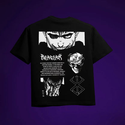 BERSERK OVERSIZED 240 GSM UNISEX BLACK TSHIRT - INDIE APES