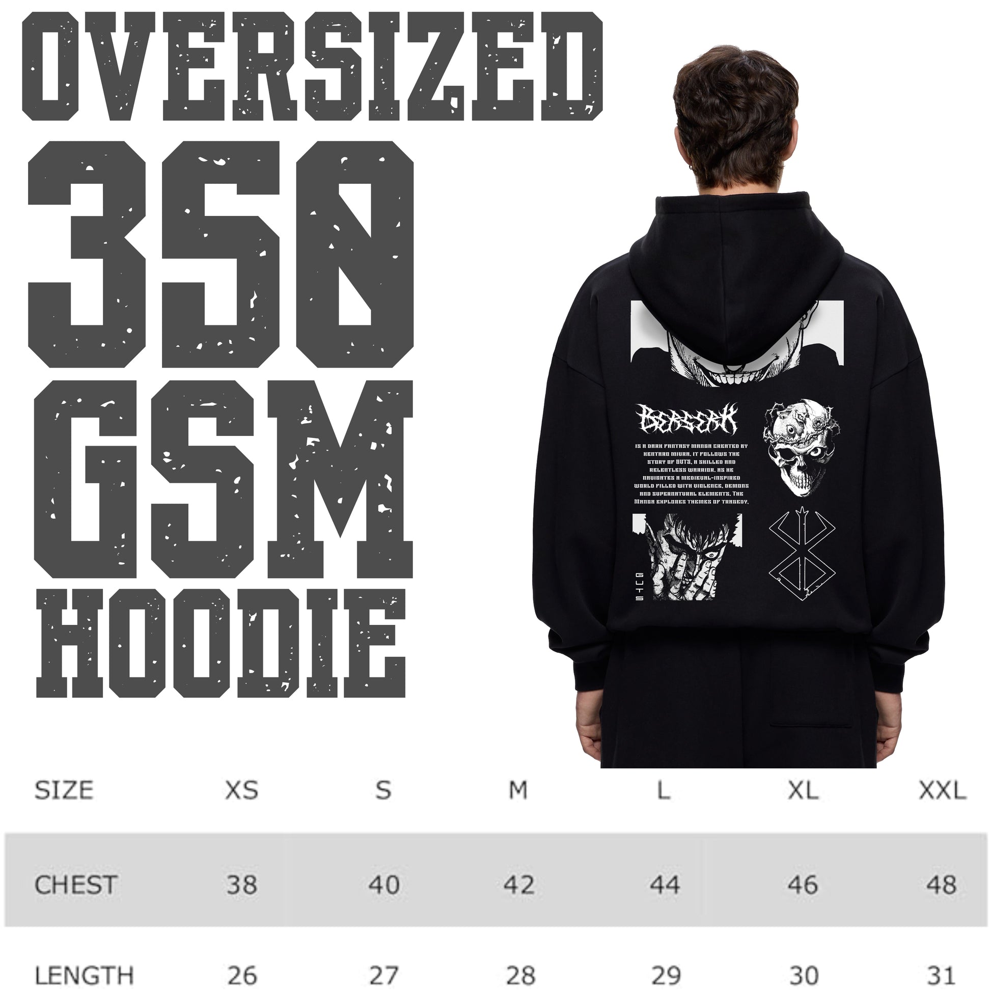 BERSERK HEAVY WEIGHT 350 GSM OVERSIZED HOODIE - INDIE APES