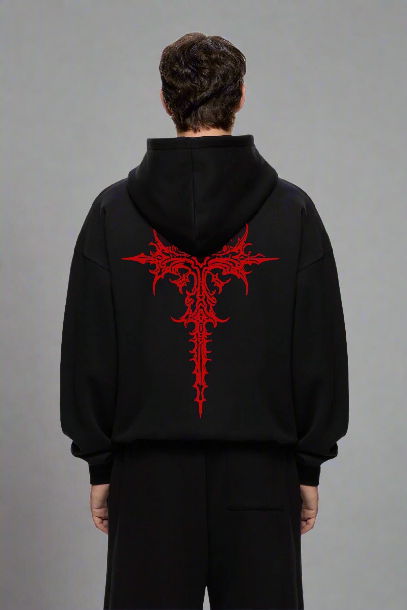 GOTHIC HEAVY WEIGHT 350 GSM OVERSIZED HOODIE RED VARIANT - INDIE APES