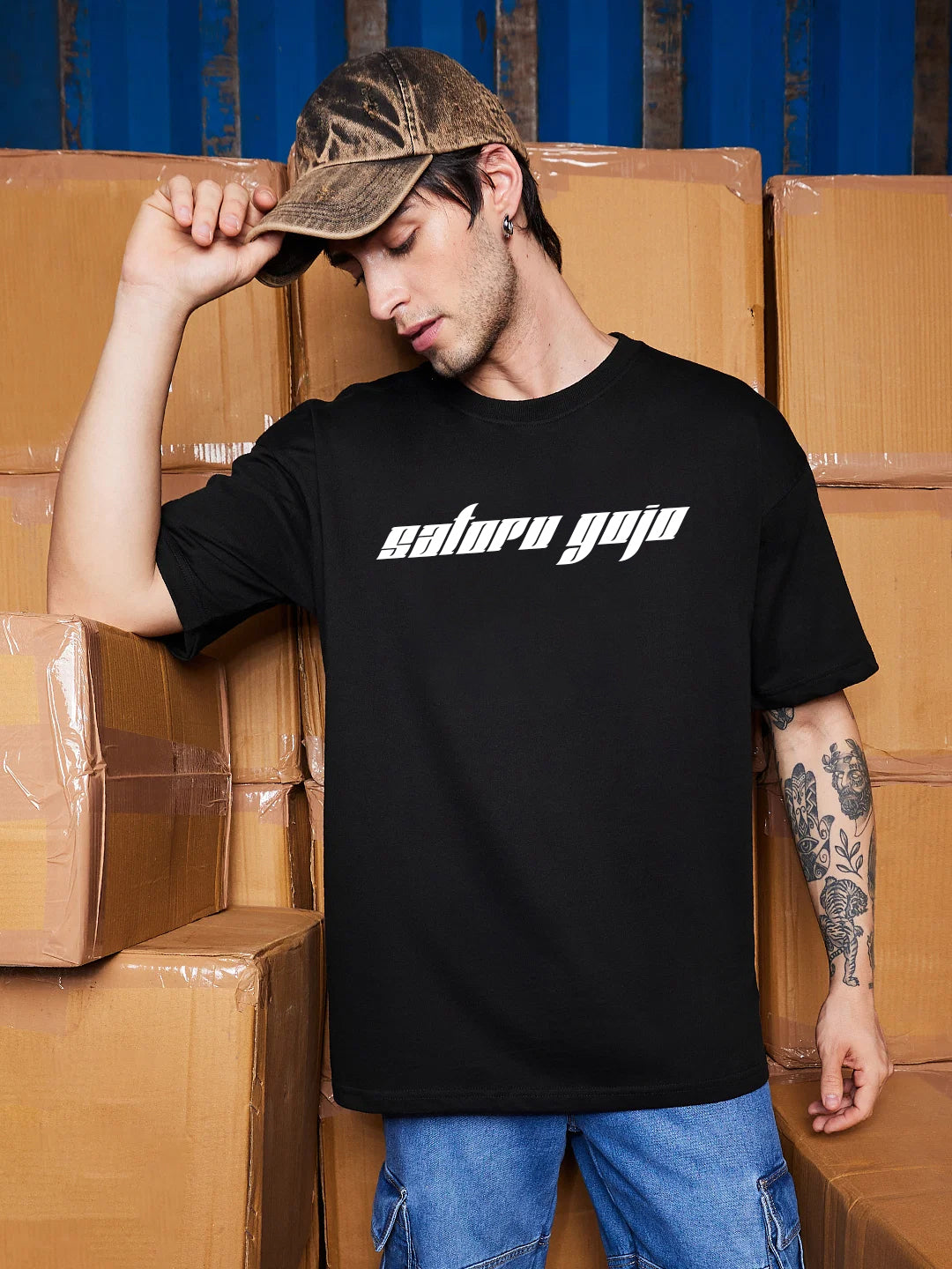 SATORU GOJO OVERSIZED 240 GSM UNISEX BLACK TSHIRT - INDIE APES