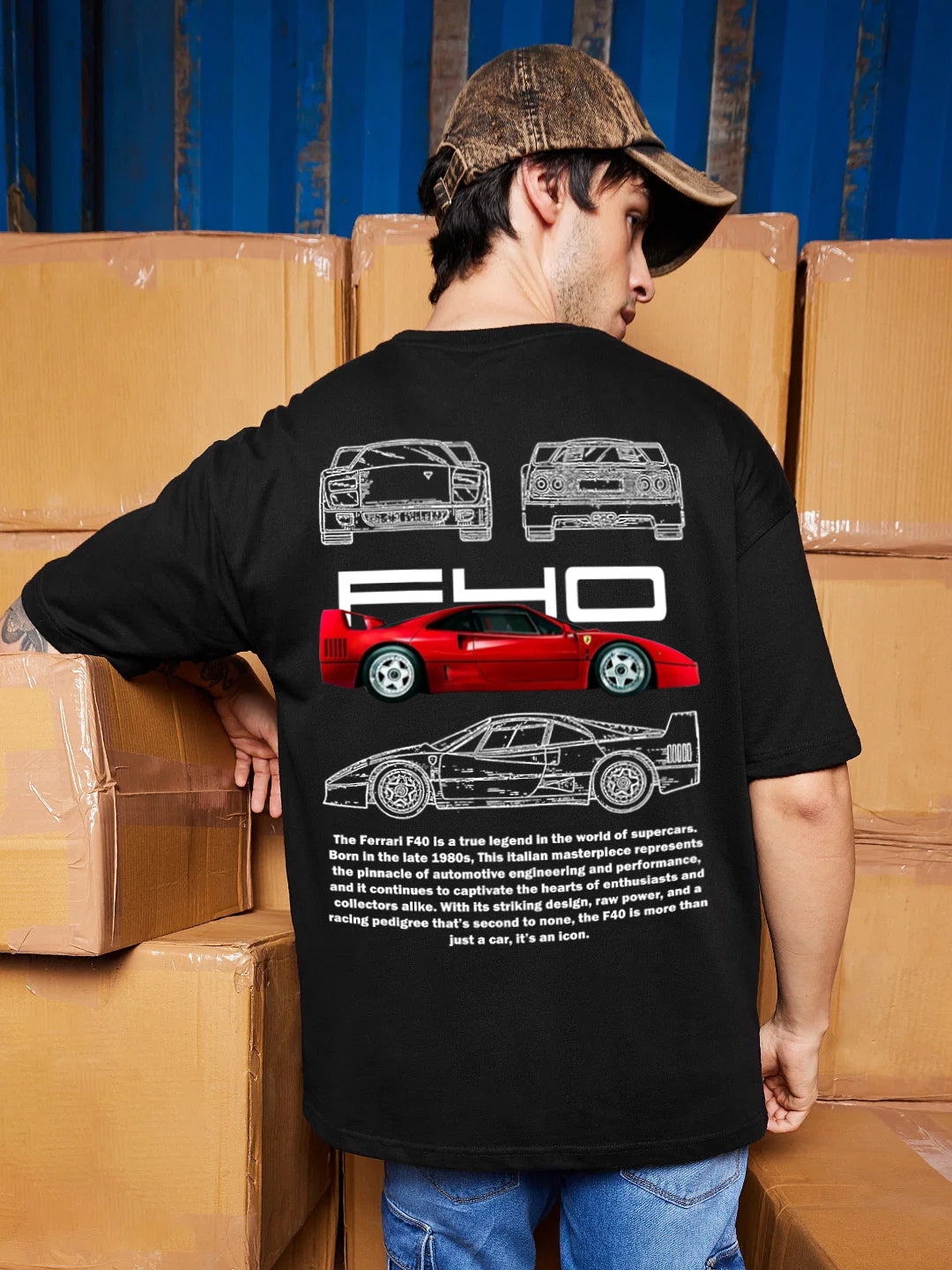 FERRARI F40 OVERSIZED 240 GSM TSHIRT - INDIE APES