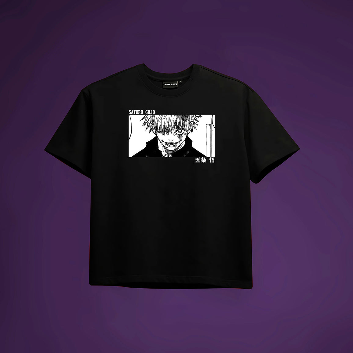 SATORU GOJO MANGA OVERSIZED 240 GSM UNISEX BLACK TSHIRT - INDIE APES