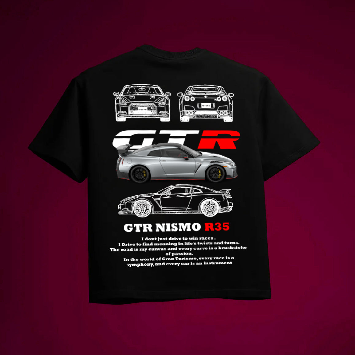 NISSAN GTR NISMO R35 OVERSIZED 240 GSM TSHIRT - INDIE APES