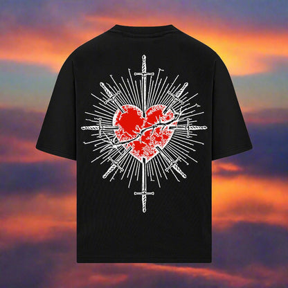 HEART SLASH OVERSIZED 240 GSM TSHIRT - INDIE APES