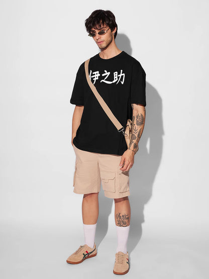 INOSUKE DEMON SLAYER OVERSIZED 240 GSM UNISEX BLACK TSHIRT - INDIE APES