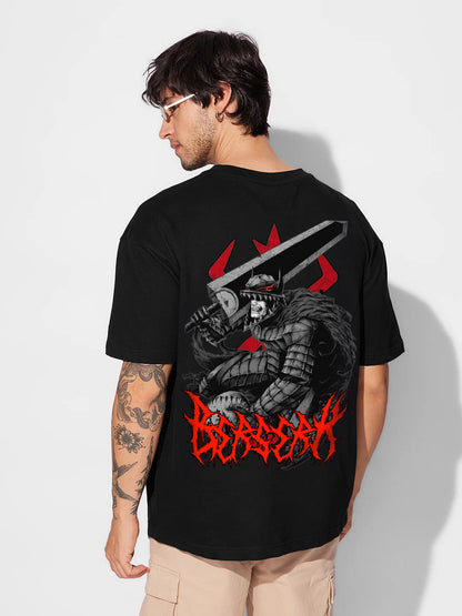 BERSERK OVERSIZED 240 GSM UNISEX BLACK TSHIRT - INDIE APES