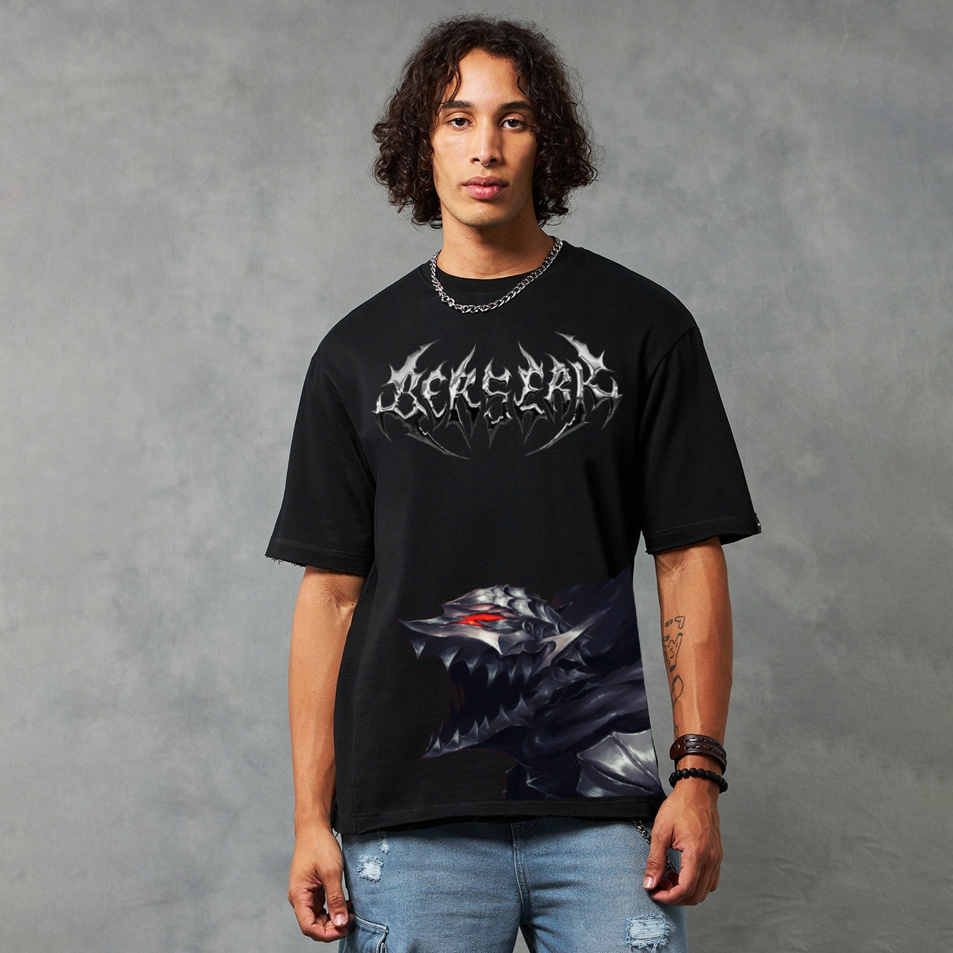 BERSERK OVERSIZED 240 GSM UNISEX BLACK TSHIRT - INDIE APES