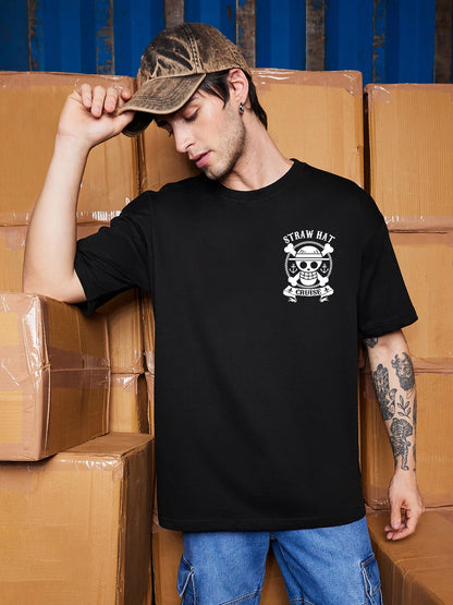 STRAWHAT PIRATES ONE PIECE OVERSIZED 240 GSM UNISEX BLACK TSHIRT - INDIE APES