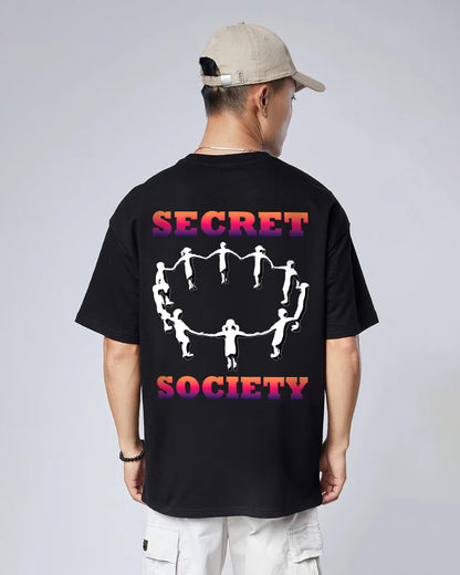 SECRET SOCIETY OVERSIZED 240 GSM UNISEX BLACK TSHIRT - INDIE APES