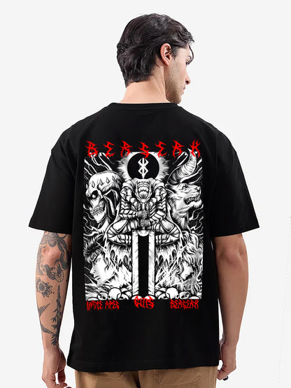 BERSERK OVERSIZED 240 GSM UNISEX BLACK TSHIRT - INDIE APES