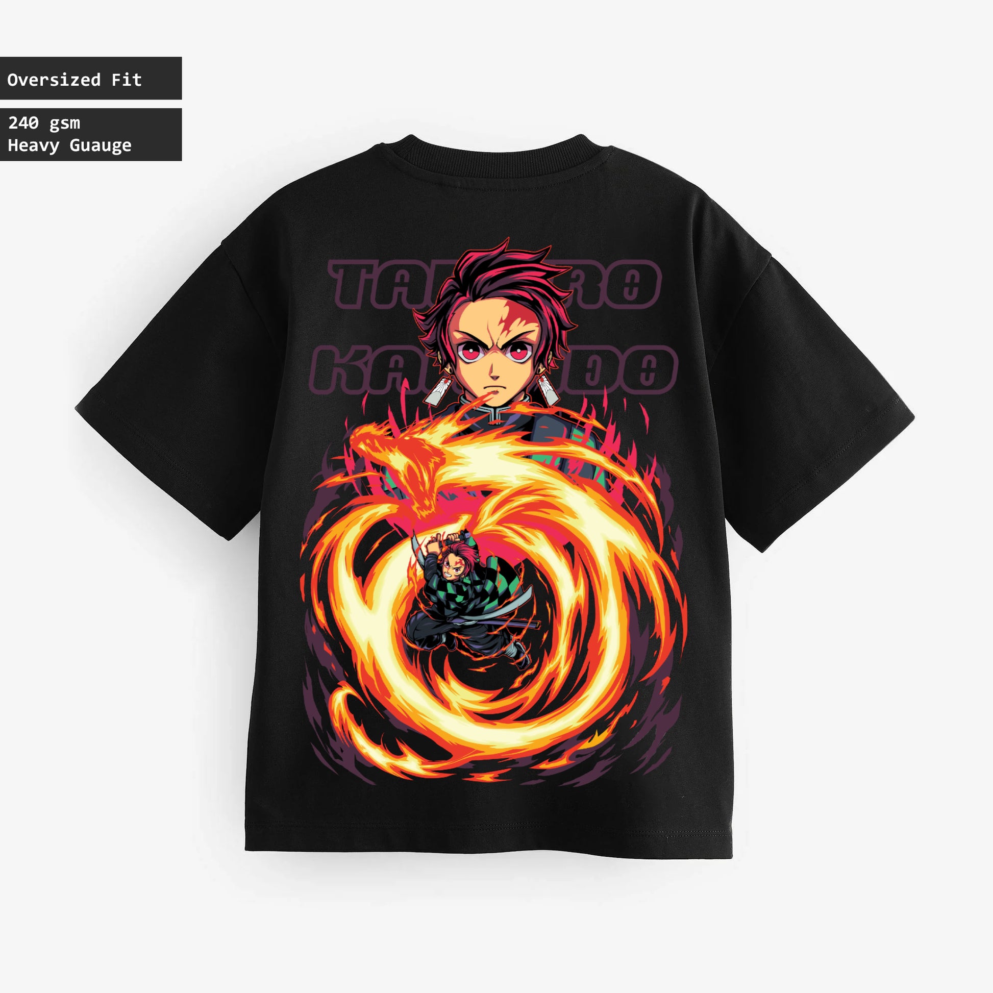 TANJIRO DEMON SLAYER OVERSIZED 240 GSM UNISEX BLACK TSHIRT - INDIE APES