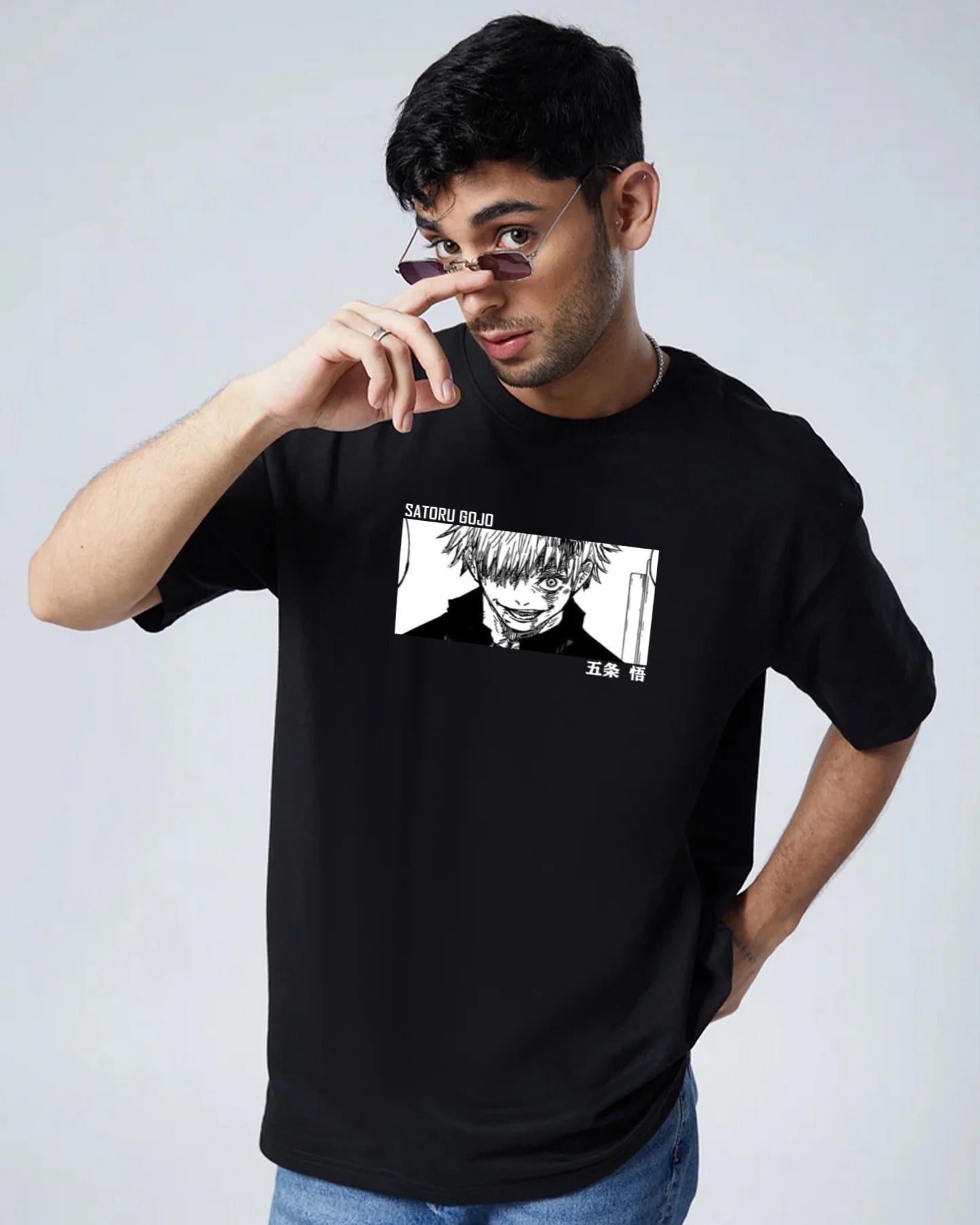 SATORU GOJO MANGA OVERSIZED 240 GSM UNISEX BLACK TSHIRT - INDIE APES