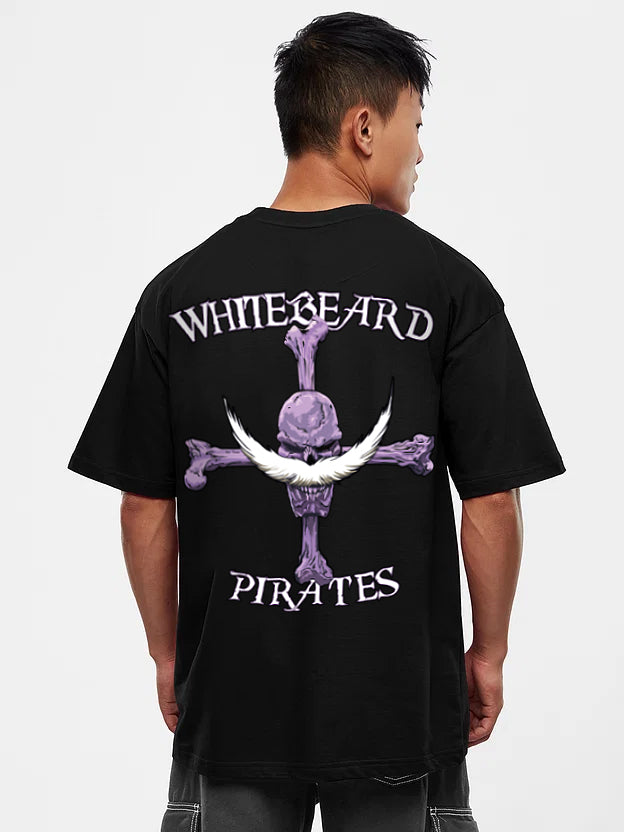 WHITE BEARD PIRATES ONE PIECE OVERSIZED 240 GSM UNISEX BLACK TSHIRT - INDIE APES