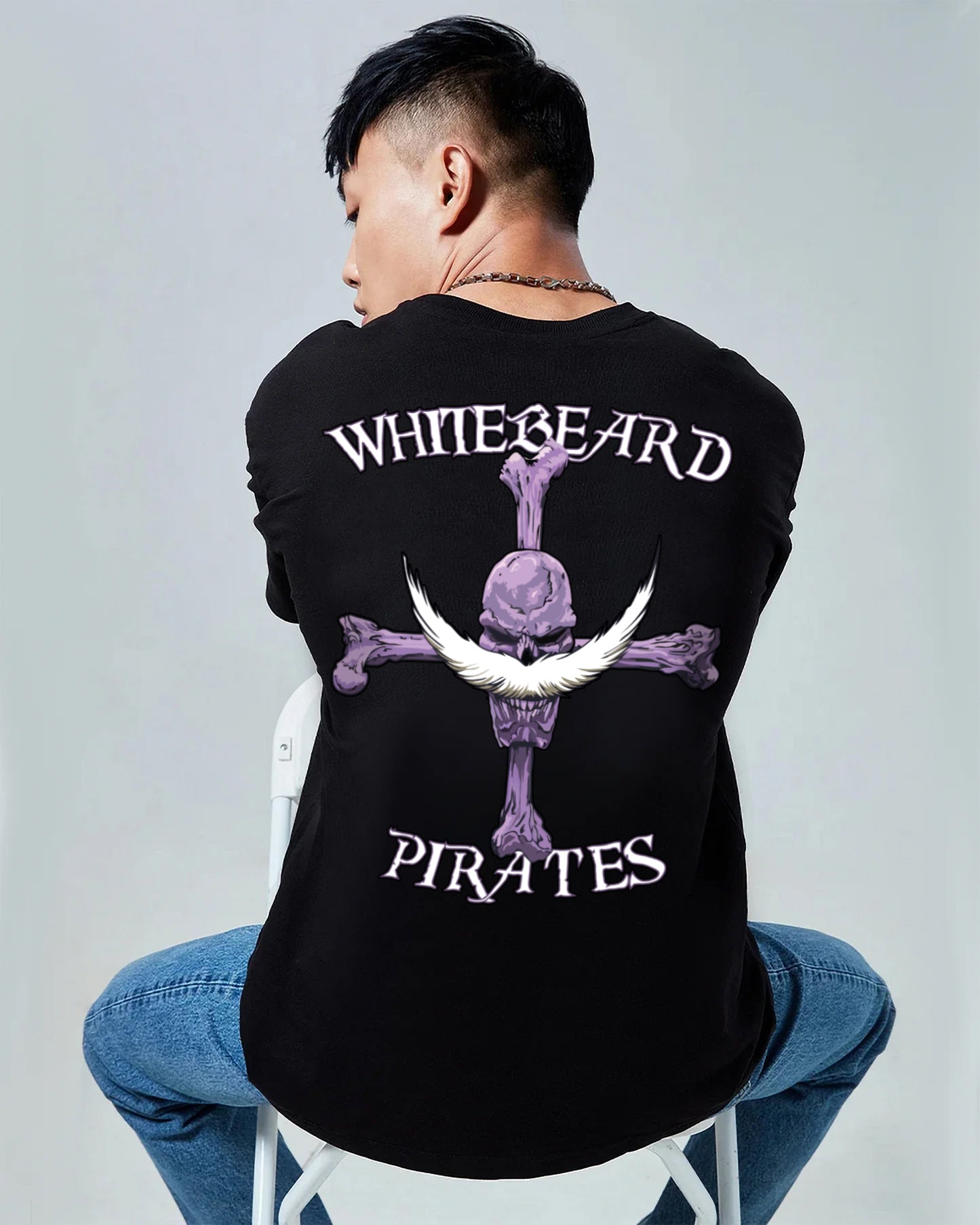 WHITE BEARD PIRATES ONE PIECE OVERSIZED 240 GSM UNISEX BLACK TSHIRT - INDIE APES