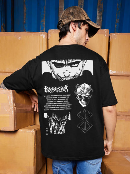 BERSERK OVERSIZED 240 GSM UNISEX BLACK TSHIRT - INDIE APES