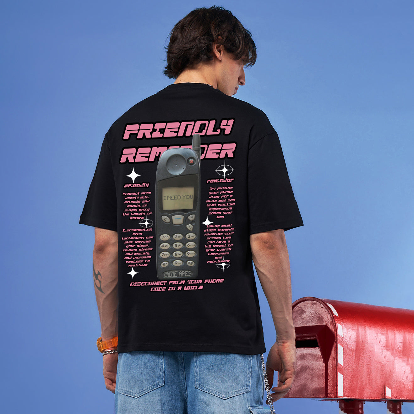 FRIENDLY REMINDER OVERSIZED 240 GSM TSHIRT - INDIE APES