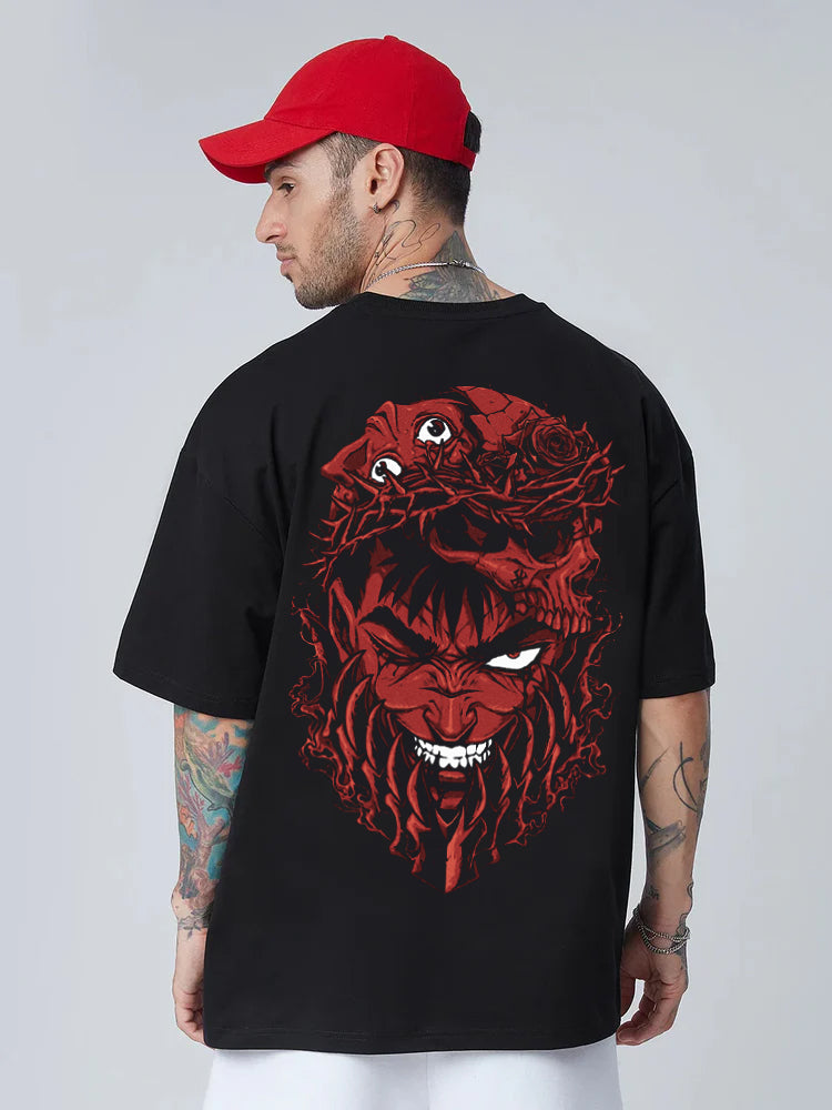 BERSERK OVERSIZED 240 GSM UNISEX BLACK TSHIRT - INDIE APES