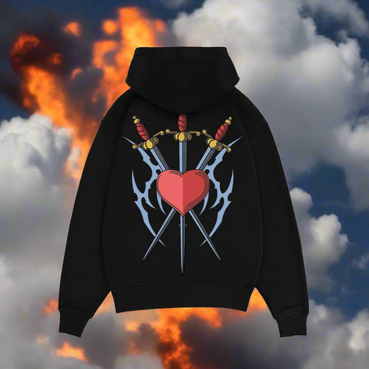 HEART 3 SWORD HEAVY WEIGHT OVERSIZED HOODIE - INDIE APES