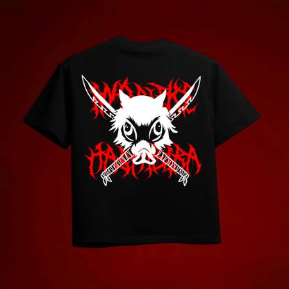 INOSUKE DEMON SLAYER OVERSIZED 240 GSM UNISEX BLACK TSHIRT - INDIE APES