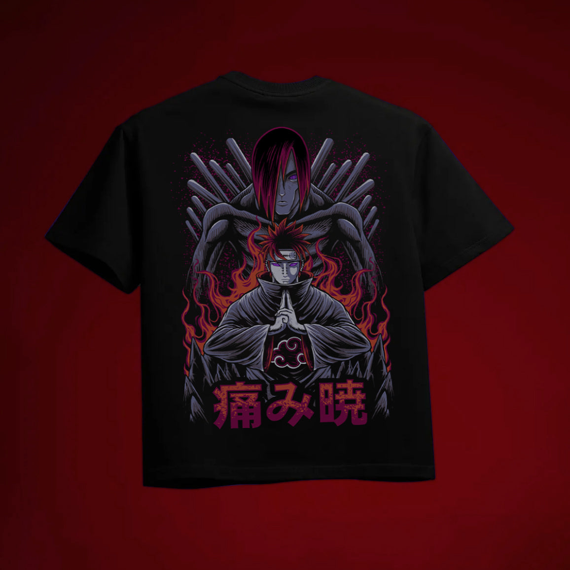 PAIN AKATSUKI OVERSIZED 240 GSM UNISEX BLACK TSHIRT - INDIE APES