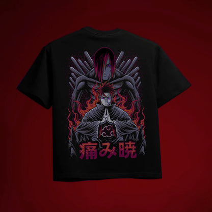 PAIN AKATSUKI OVERSIZED 240 GSM UNISEX BLACK TSHIRT - INDIE APES