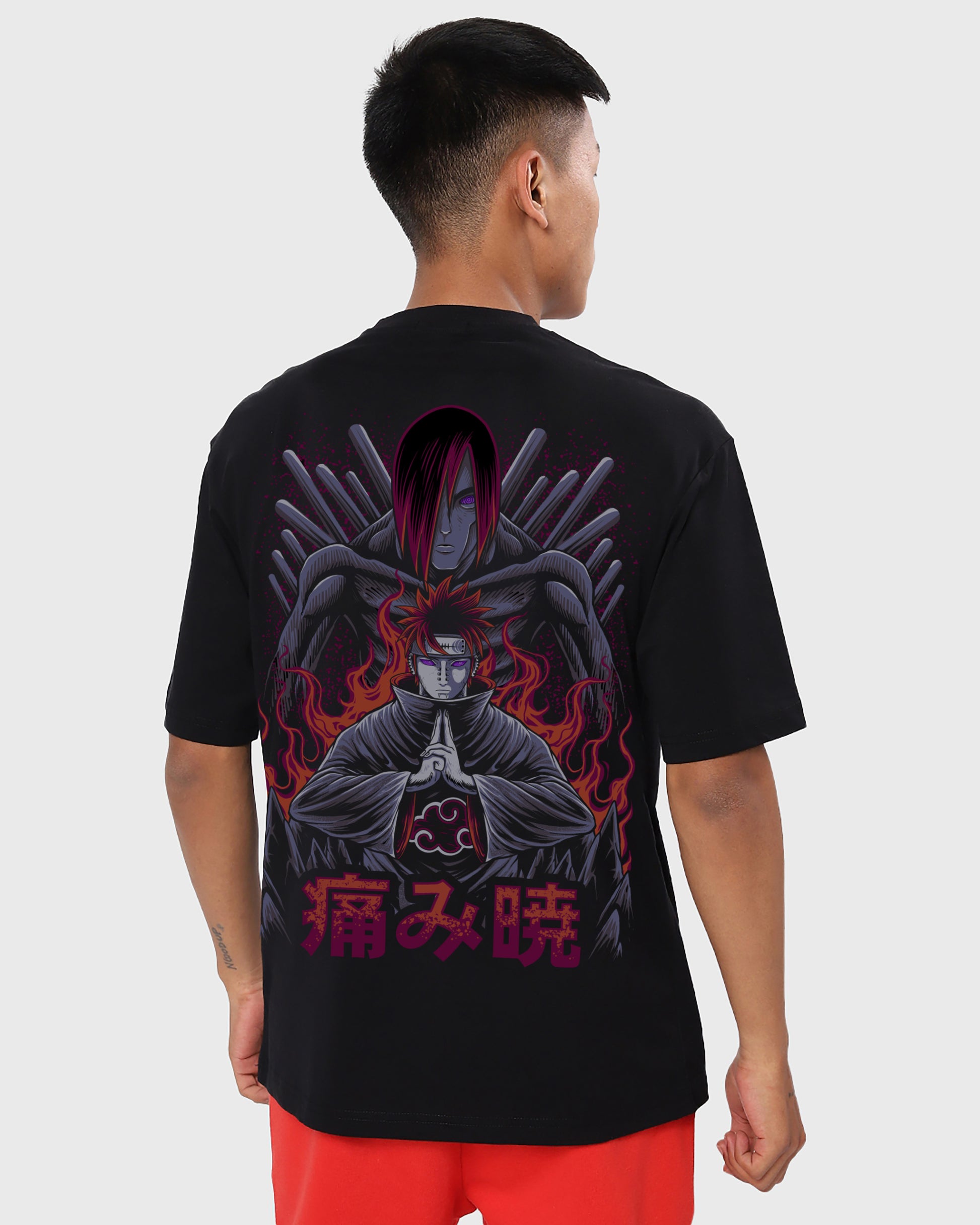 PAIN AKATSUKI OVERSIZED 240 GSM UNISEX BLACK TSHIRT - INDIE APES