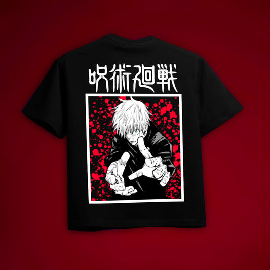 SATORU GOJO OVERSIZED 240 GSM UNISEX BLACK TSHIRT - INDIE APES