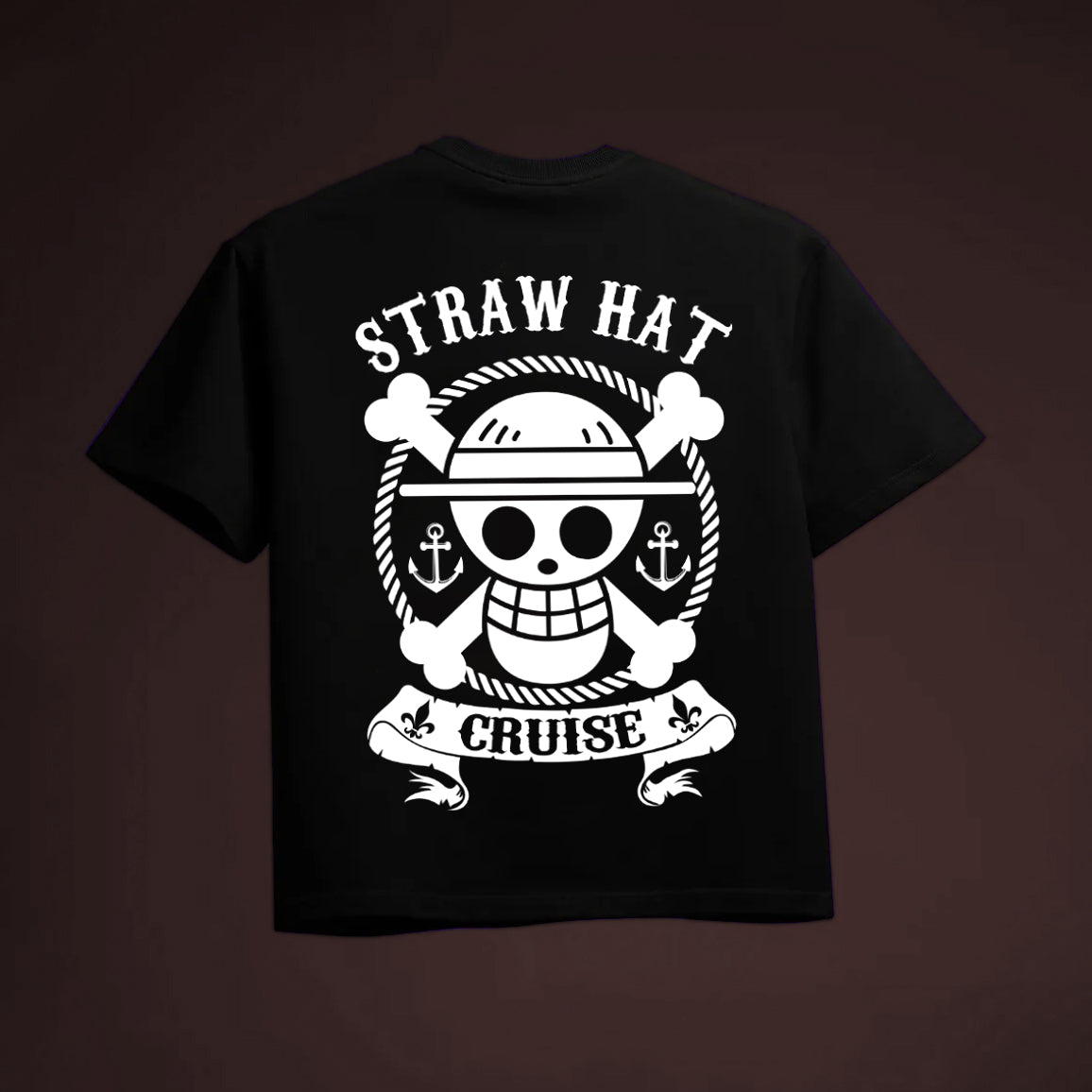 STRAWHAT PIRATES ONE PIECE OVERSIZED 240 GSM UNISEX BLACK TSHIRT - INDIE APES