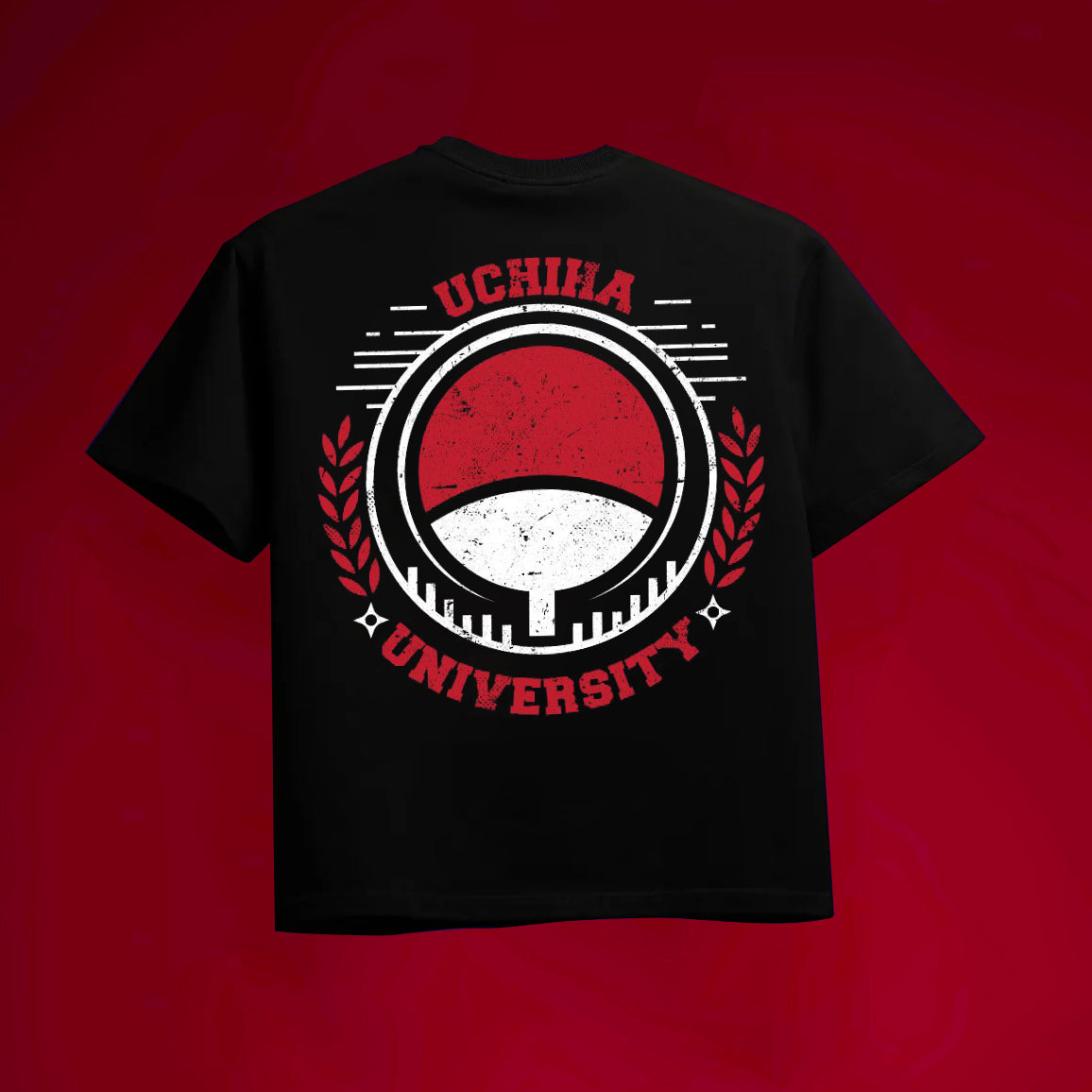 UCHIHA UNIVERSITY OVERSIZED 240 GSM UNISEX BLACK TSHIRT - INDIE APES