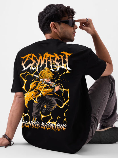 ZENITSU DEMON SLAYER OVERSIZED 240 GSM UNISEX BLACK TSHIRT - INDIE APES