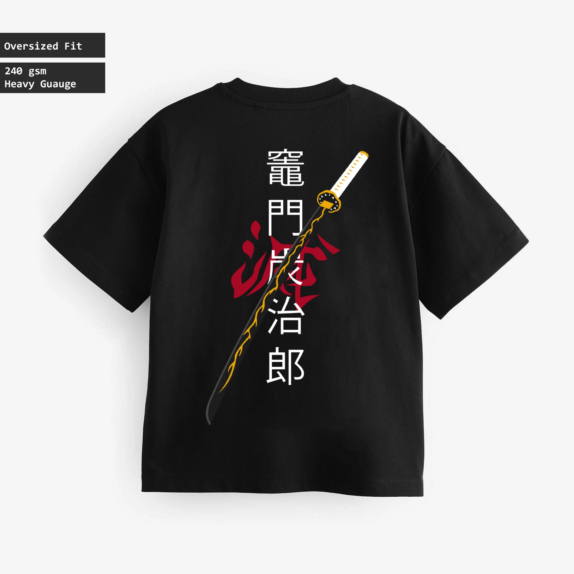 ZENITSU DEMON SLAYER OVERSIZED 240 GSM UNISEX BLACK TSHIRT - INDIE APES