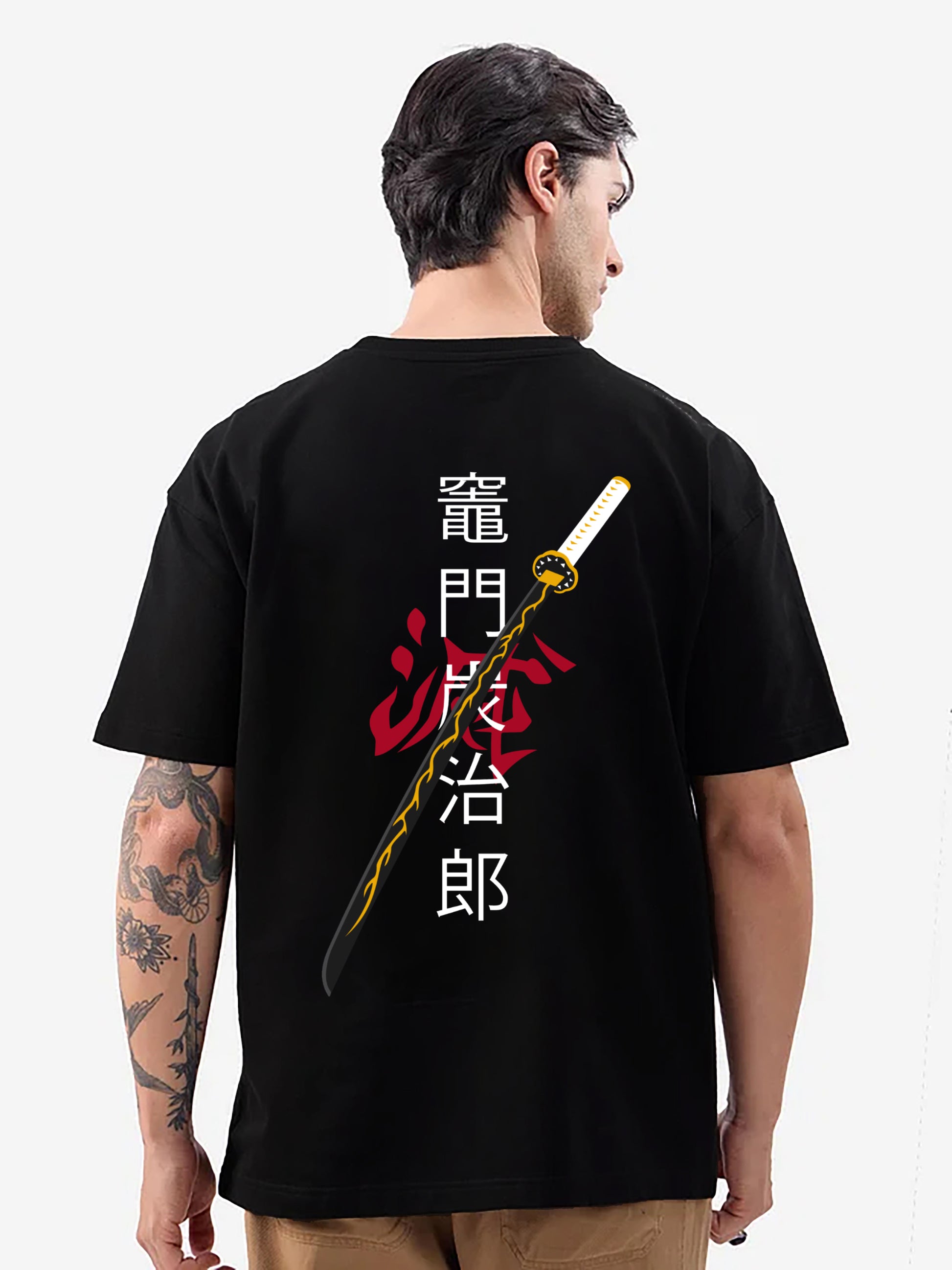 ZENITSU DEMON SLAYER OVERSIZED 240 GSM UNISEX BLACK TSHIRT - INDIE APES