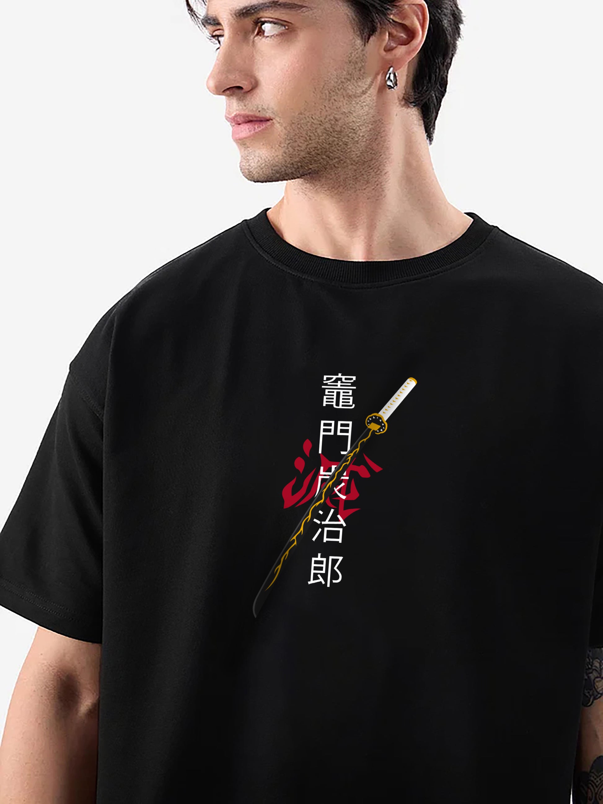 ZENITSU DEMON SLAYER OVERSIZED 240 GSM UNISEX BLACK TSHIRT - INDIE APES