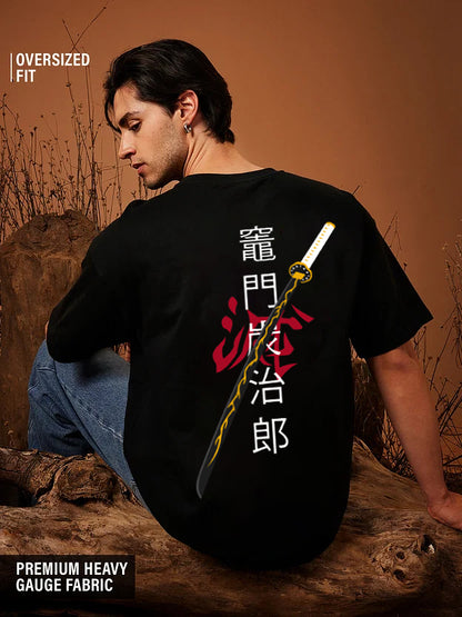 ZENITSU DEMON SLAYER OVERSIZED 240 GSM UNISEX BLACK TSHIRT - INDIE APES