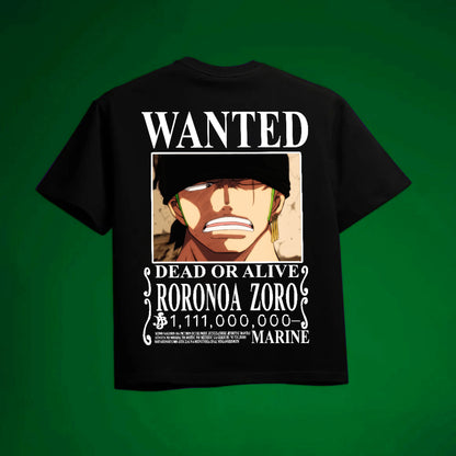 ZORO BOUNTY ONE PIECE OVERSIZED 240 GSM UNISEX BLACK TSHIRT - INDIE APES